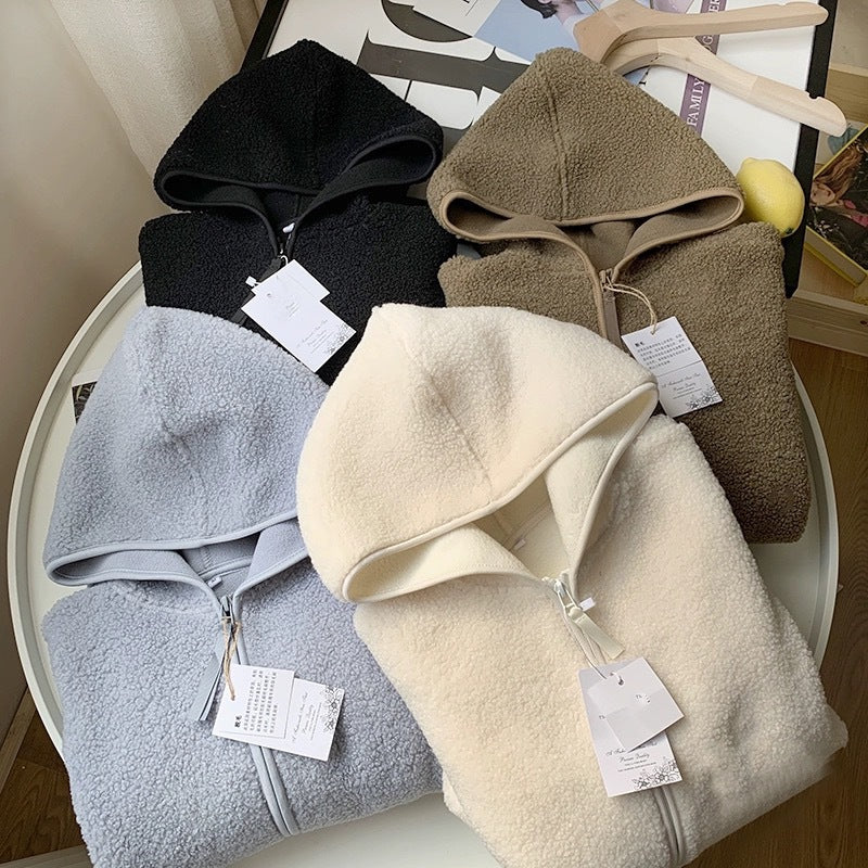 Nameria Faux Shearling Fleece Hooded Zip Jacket