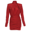 Nameria High Neck Long Sleeve Bodycon Mini Dress Ruched Knit