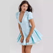 Nameria Floral Puff Sleeve A-line Short Dress V-neck High Waist