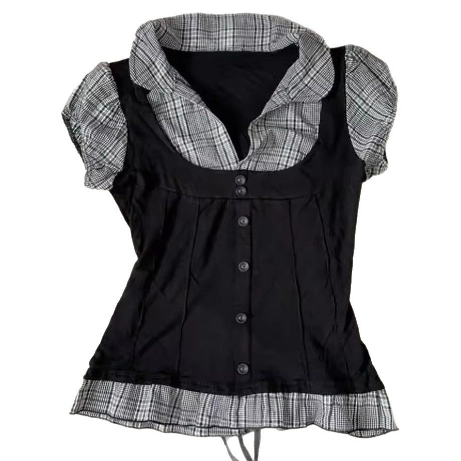 Nameria Pinstripe Puff Sleeve Button Front Blouse