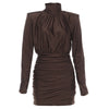 Nameria High Neck Long Sleeve Bodycon Mini Dress Ruched Knit
