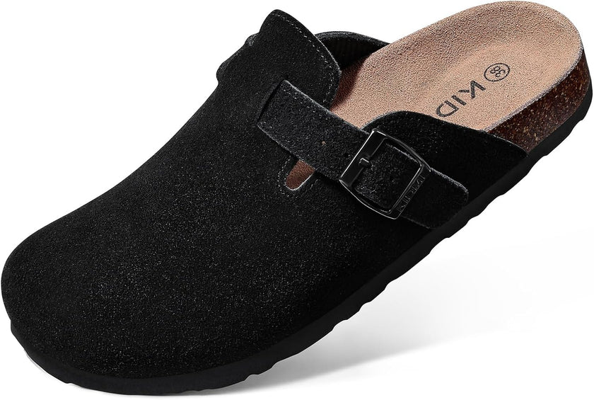 Genuine Suede Clogs for Women Cork Footbed Sandals Leather Mules Potato Shoes with Arch Support