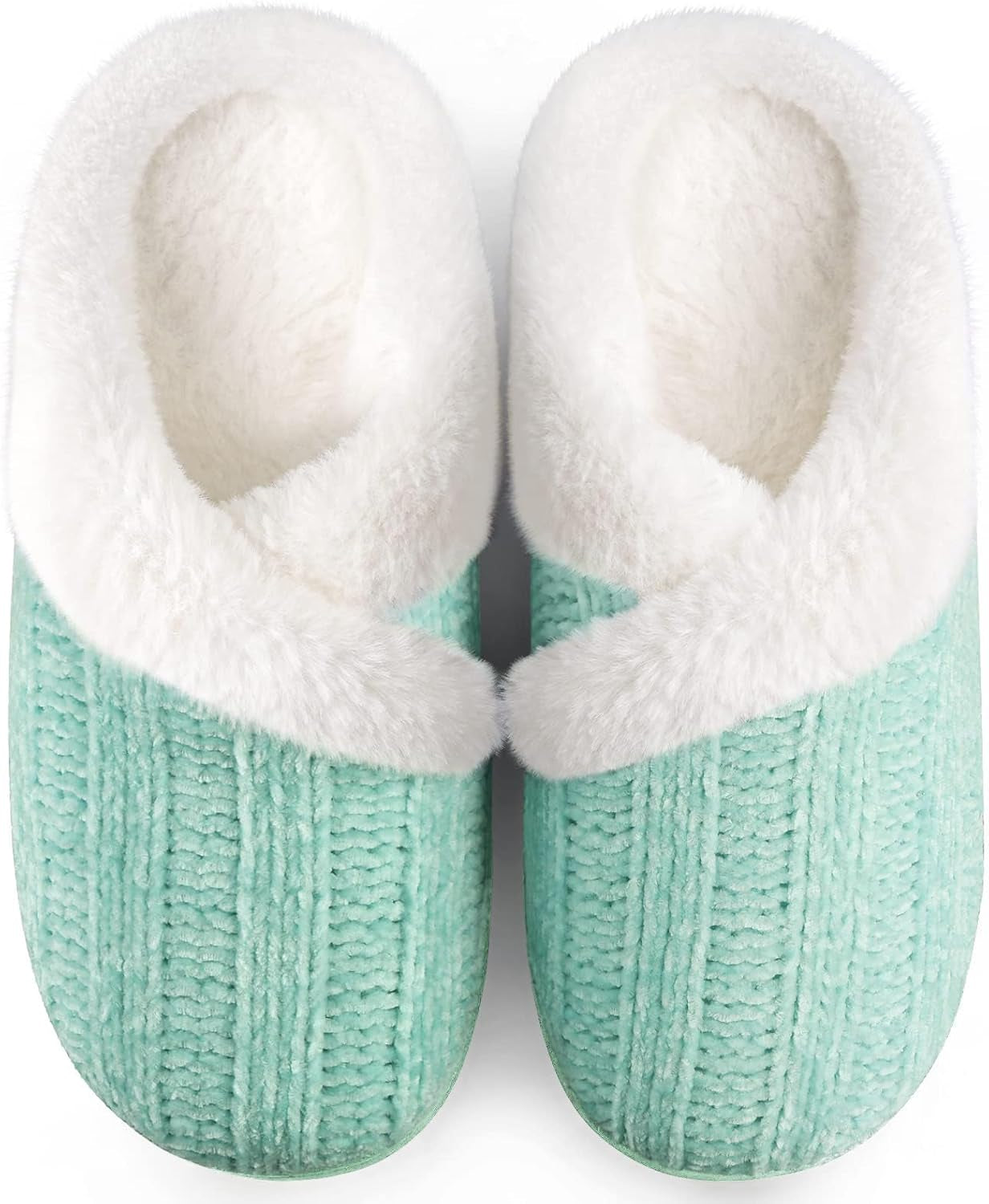 Women’s Fuzzy Memory Foam House Slippers – Indoor Outdoor Cozy Knit Slip-On with Plush Lining & Anti-Skid Rubber Sole