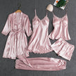 Nameria Women's Silk-like 5-Piece Pajama Set Robe Camisole Shorts Pants