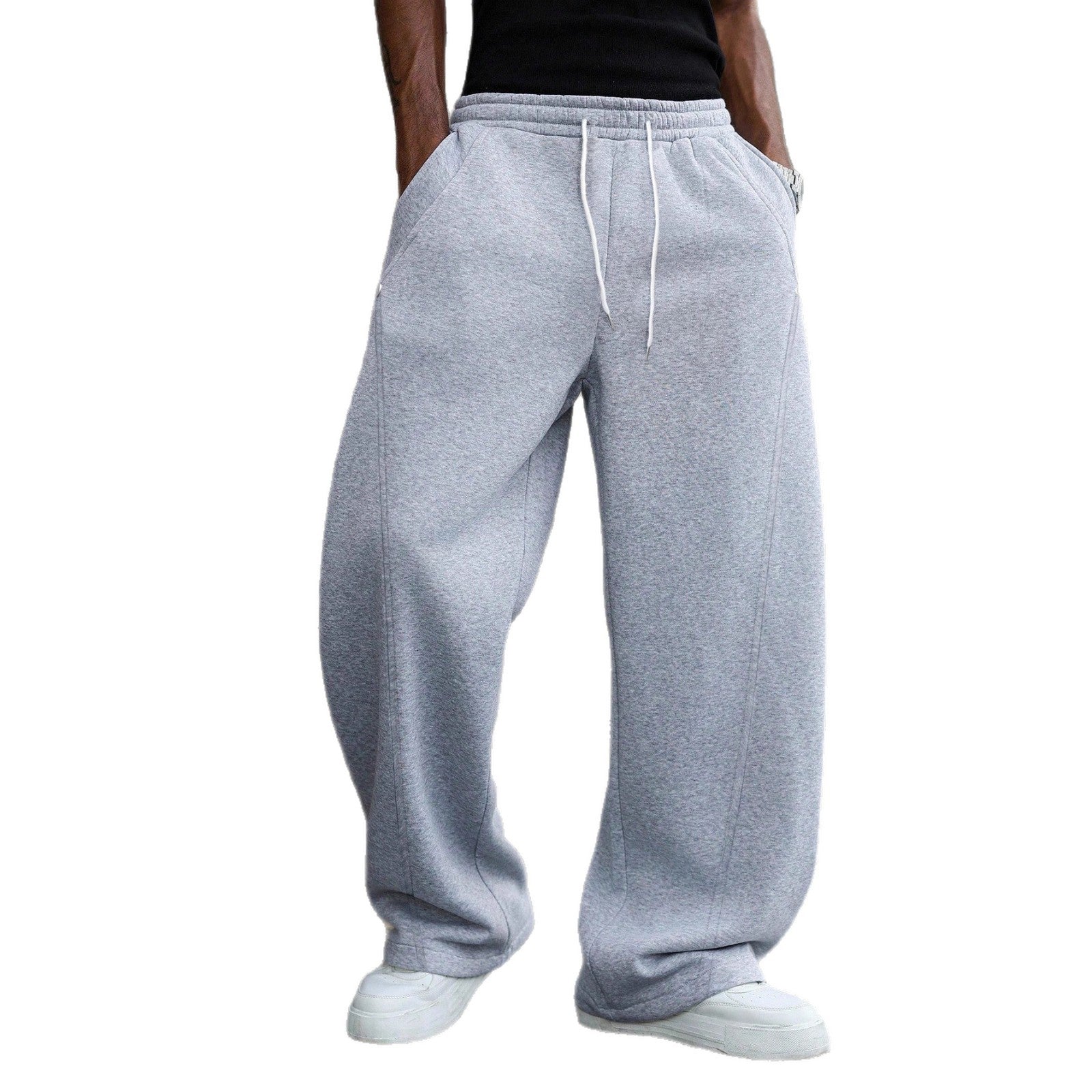 Nameria Loose Straight Leg Sweatpants with Drawstring Light Gray