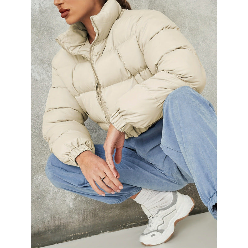 Nameria Womens Off-Shoulder Quilted Down Jacket With Fur Collar