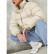 Nameria Womens Off-Shoulder Quilted Down Jacket With Fur Collar