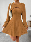 Nameria Square Neck A-Line Dress Set Hooded Top and Tank Dress