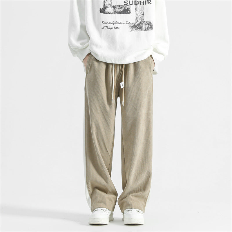 Nameria Men Corduroy Straight-leg Sweatpants Side Stripe Elastic Waist