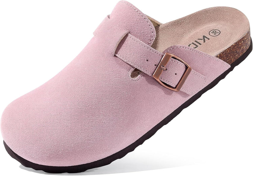 Genuine Suede Clogs for Women Cork Footbed Sandals Leather Mules Potato Shoes with Arch Support
