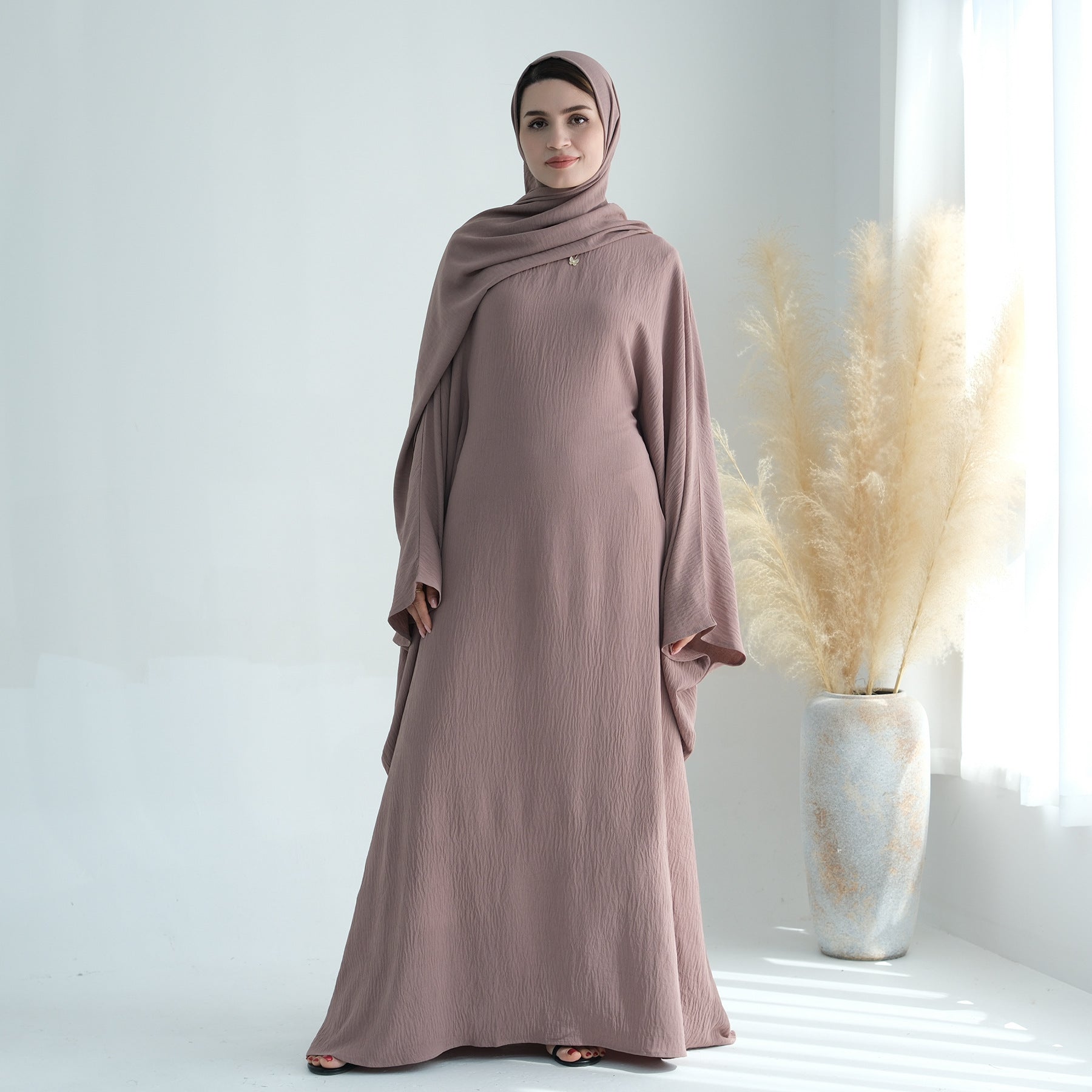 Nameria Womens Bat Sleeve Long Dress With Belt Crewneck