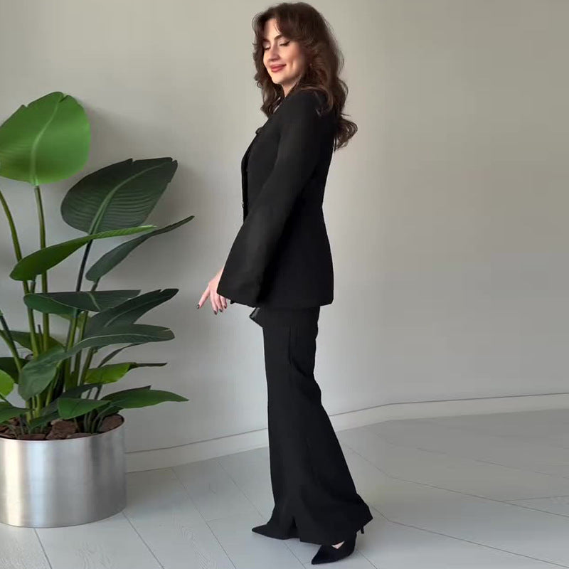 Nameria Long Sleeve Pants Suit Two Piece Set Slit Detail