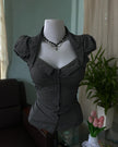 Nameria Pinstripe Puff Sleeve Button Front Blouse