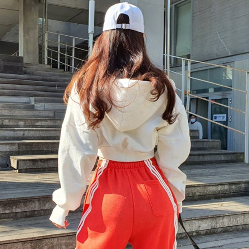 Nameria Stylish Zip Up Cropped Hoodie Terry Cotton