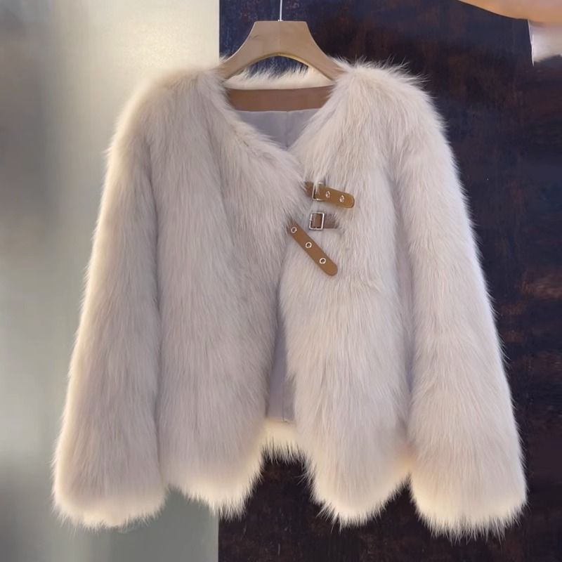 Nameria Faux Fur Cropped Coat Relaxed Fit Round Neck