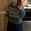 Nameria Womens Long-Sleeve Fair Isle Zip Collar Knitted Sweater