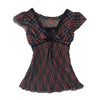 Nameria Striped Bow Front Puff Sleeve Top