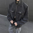 Nameria Mens PU Leather Jacket Stand Collar Zipper Round Hem