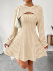 Nameria Square Neck A-Line Dress Set Hooded Top and Tank Dress