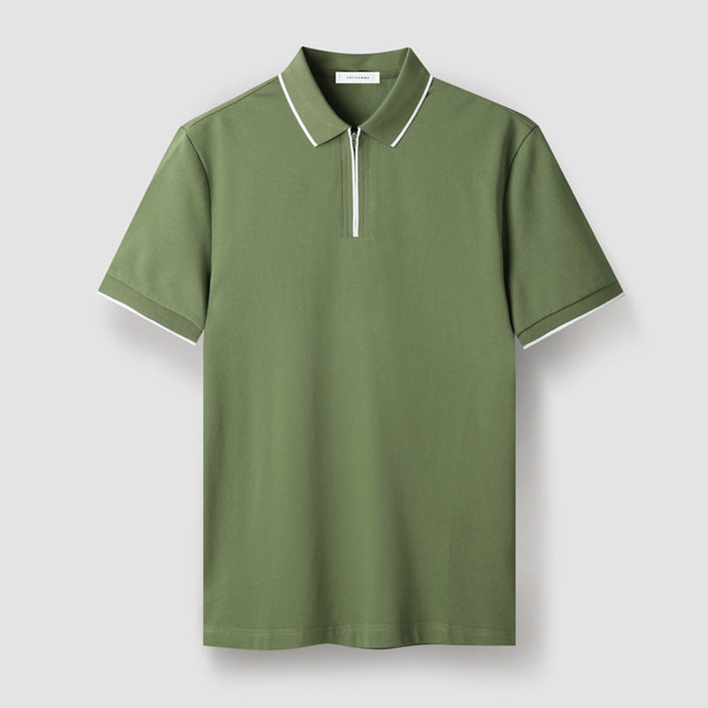 Nameria Mens Slim Fit Half Zip Polo Short Sleeve Cotton Blend