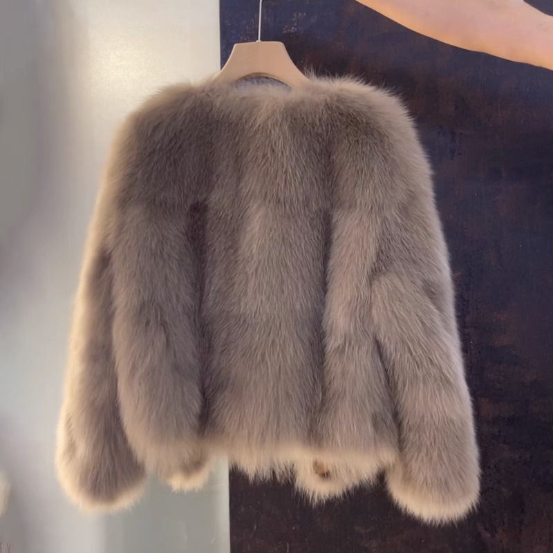 Nameria Faux Fur Cropped Coat Relaxed Fit Round Neck