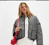 Nameria Womens Cotton Jacket Stand Collar Floral Print Mid Length