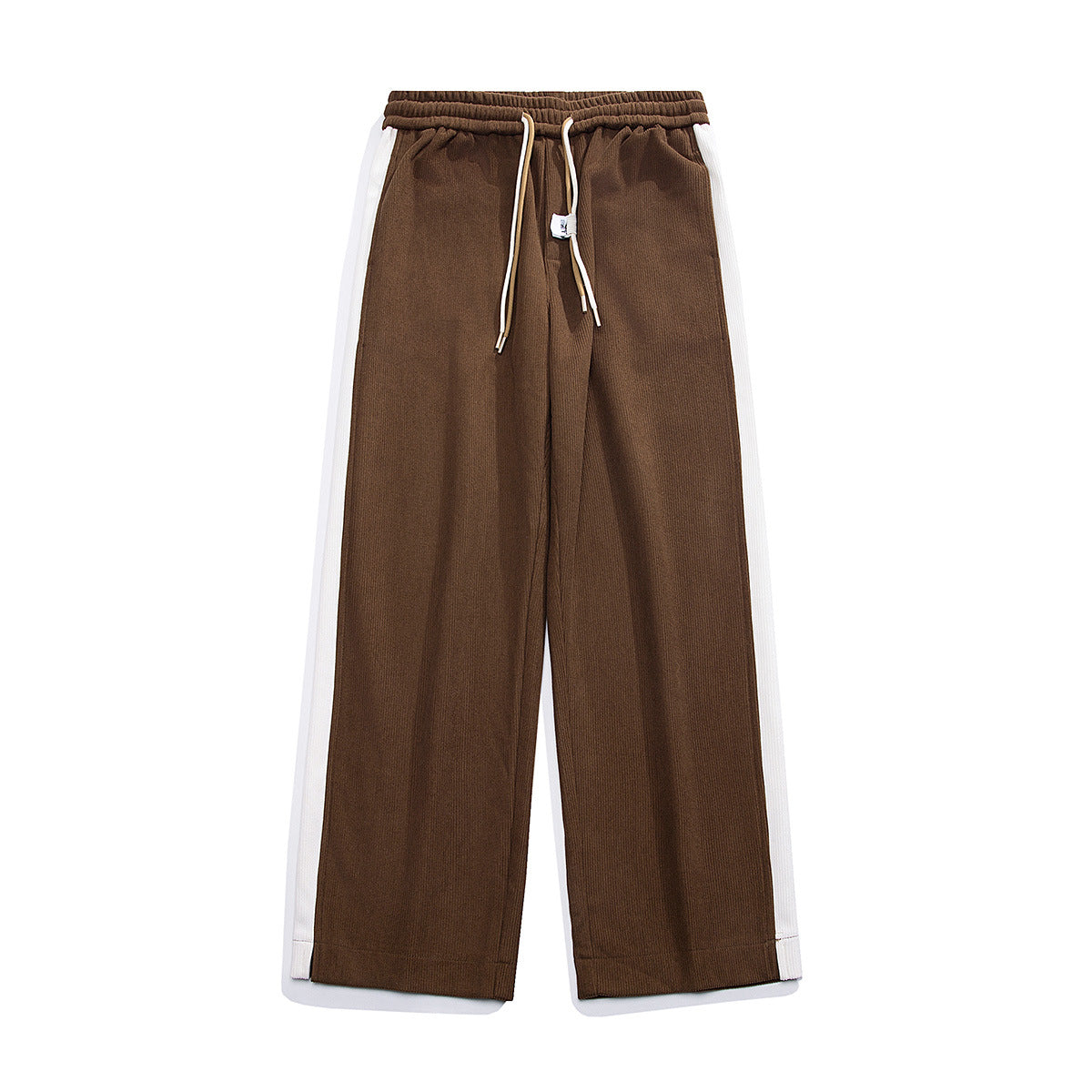 Nameria Men Corduroy Straight-leg Sweatpants Side Stripe Elastic Waist