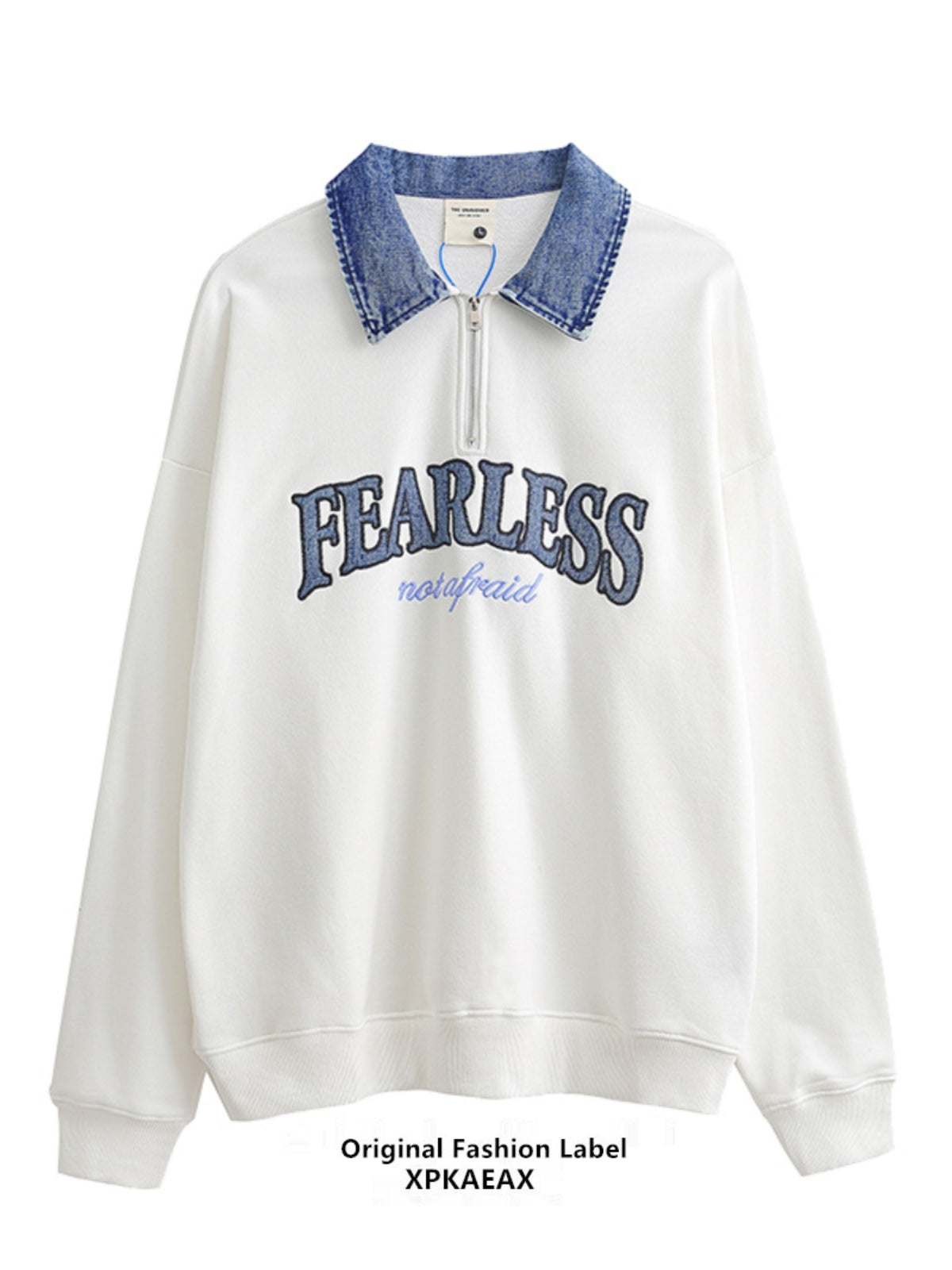 Nameria Unisex Oversize Denim Lapel Polo Sweatshirt