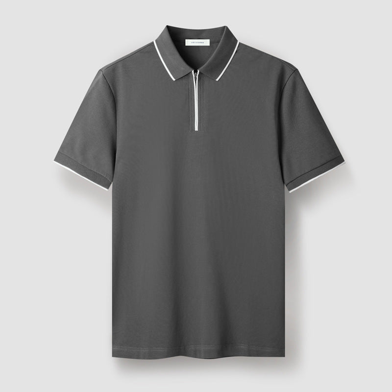 Nameria Mens Slim Fit Half Zip Polo Short Sleeve Cotton Blend
