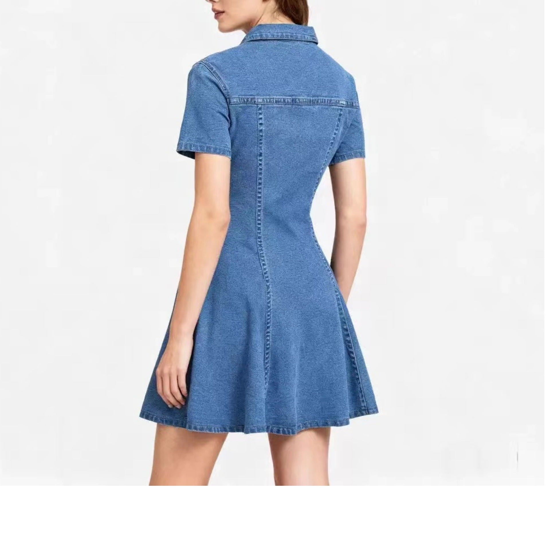 Nameria Button Front Denim Shirt Dress Short Sleeve