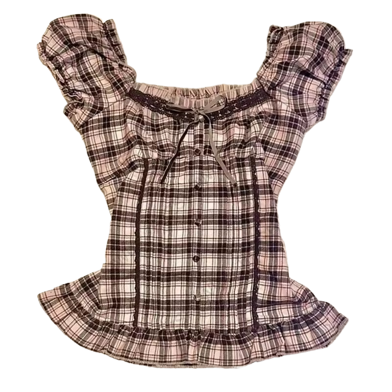 Nameria Striped Bow Front Puff Sleeve Top