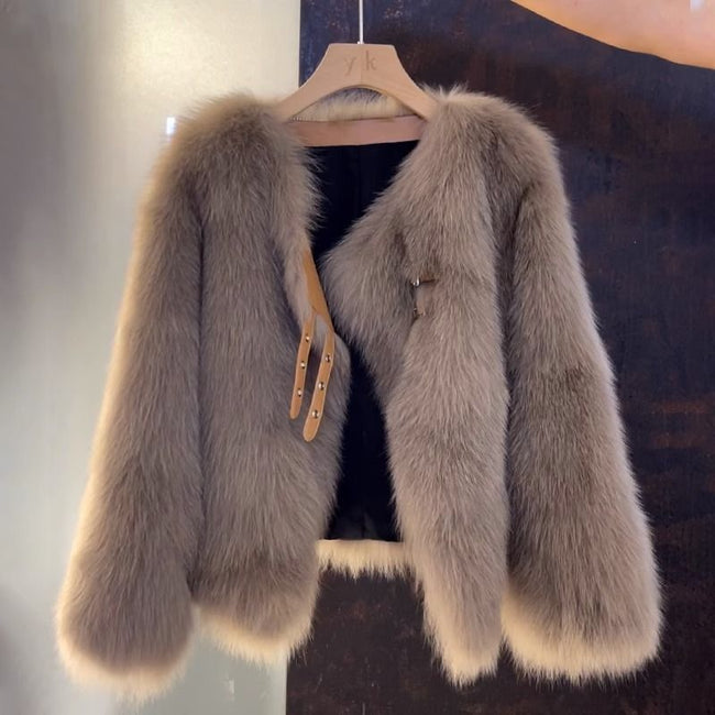 Nameria Faux Fur Cropped Coat Relaxed Fit Round Neck