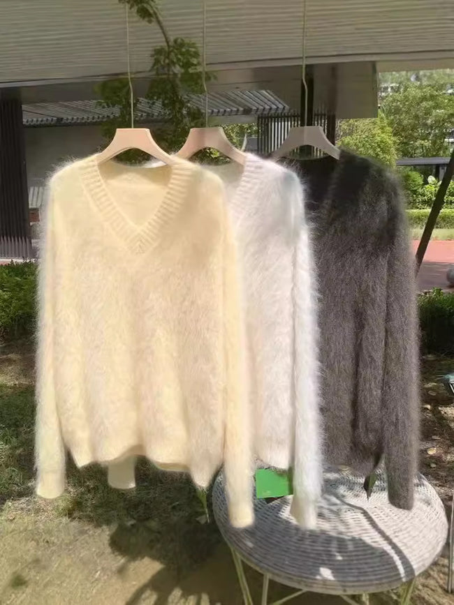 Nameria Womens Cashmere V Neck Sweater Pullover Long Sleeve