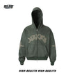 Nameria Unisex Embroidered Letter Zip Hoodie Suede Touch Loose Fit
