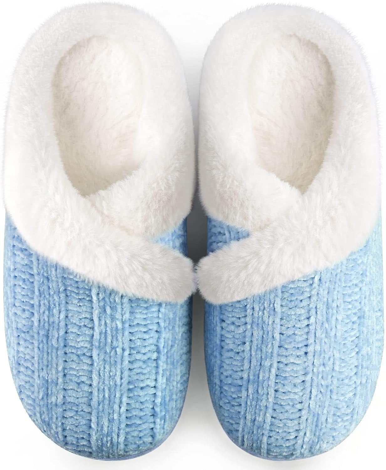 Women’s Fuzzy Memory Foam House Slippers – Indoor Outdoor Cozy Knit Slip-On with Plush Lining & Anti-Skid Rubber Sole