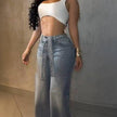 Nameria Rhinestone High Waist Wide Leg Denim Trousers