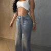 Nameria Rhinestone High Waist Wide Leg Denim Trousers