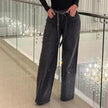 Nameria Rhinestone High Waist Wide Leg Denim Trousers