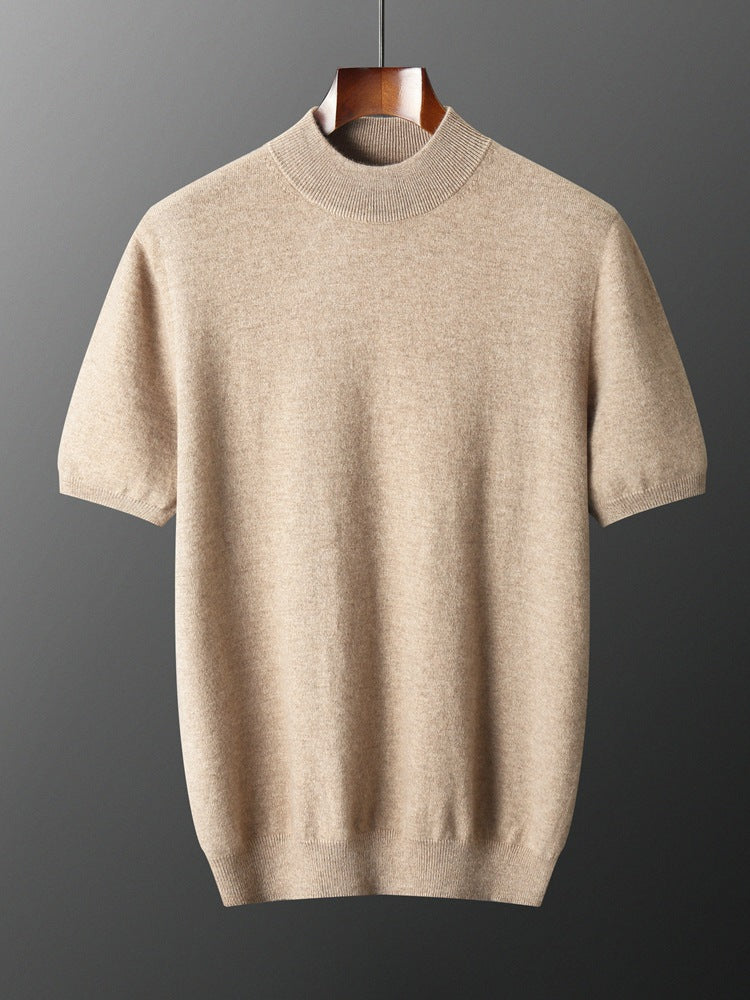Nameria Mens Cashmere Blend Seamless Short Sleeve Knit Sweater