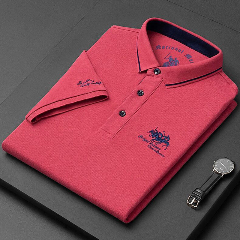 Nameria Loose Fit Embroidered Mercerized Cotton Blend Polo Shirt