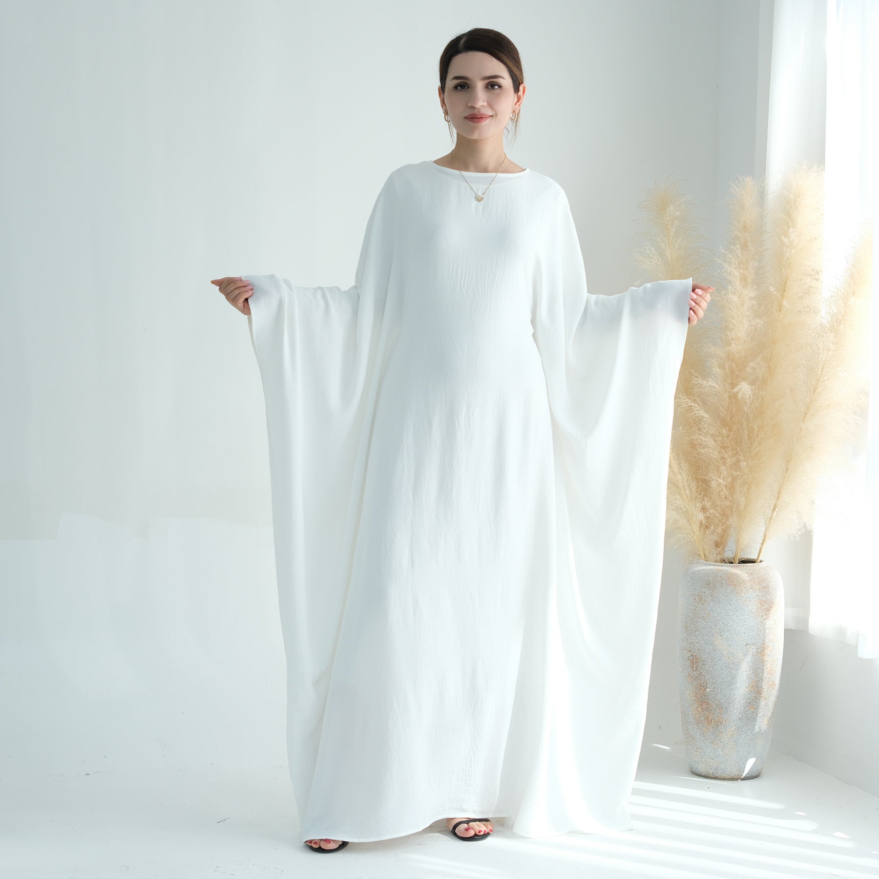 Nameria Womens Bat Sleeve Long Dress With Belt Crewneck
