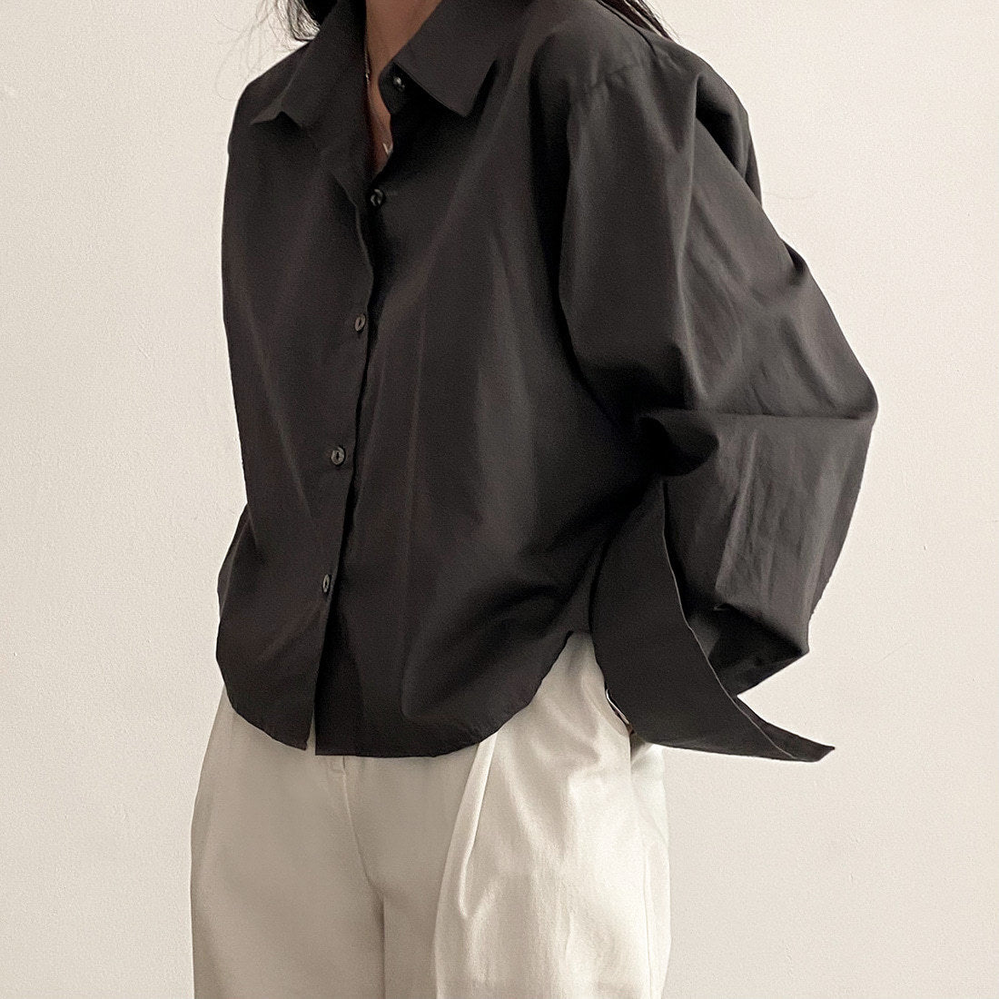 Nameria Cropped Collared Loose Fit Shirt