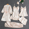 Nameria Women's Silk-like 5-Piece Pajama Set Robe Camisole Shorts Pants