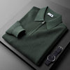Nameria Half Zip Lapel Collar Waffle Knit Polo Long Sleeve