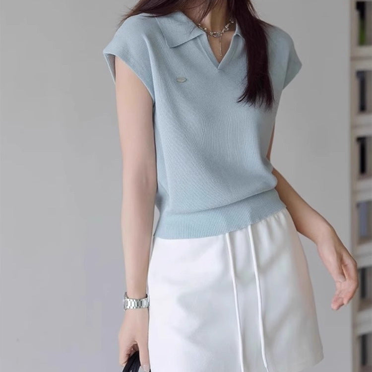 Nameria Ice Silk Right Shoulder Short Sleeve Polo Shirt