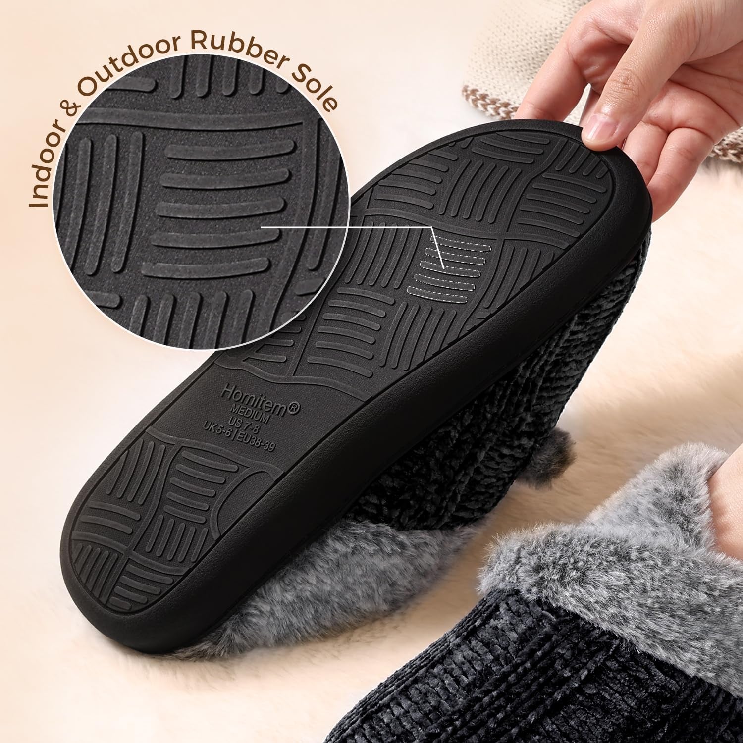 Women’s Fuzzy Memory Foam House Slippers – Indoor Outdoor Cozy Knit Slip-On with Plush Lining & Anti-Skid Rubber Sole