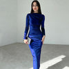 Nameria Womens Slim Fit Long Sleeve Velvet Dress Fold Detail Crewneck