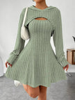 Nameria Square Neck A-Line Dress Set Hooded Top and Tank Dress