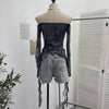 Nameria One-Shoulder Butterfly Embroidered Mesh Top