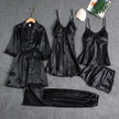 Nameria Women's Silk-like 5-Piece Pajama Set Robe Camisole Shorts Pants